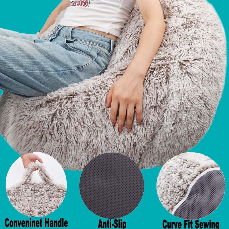 Kisoy Fluffy Stuffed Animal Storage Bean Bag Chair Cover (No Filler), Faux Fur Comfy Bean Bag Cover for Organizing Plush Toys or Textile, for Adults Teens Kids Girls, Heather Camel - Image 5