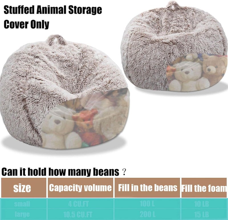Kisoy Fluffy Stuffed Animal Storage Bean Bag Chair Cover (No Filler), Faux Fur Comfy Bean Bag Cover for Organizing Plush Toys or Textile, for Adults Teens Kids Girls, Heather Camel - Image 4