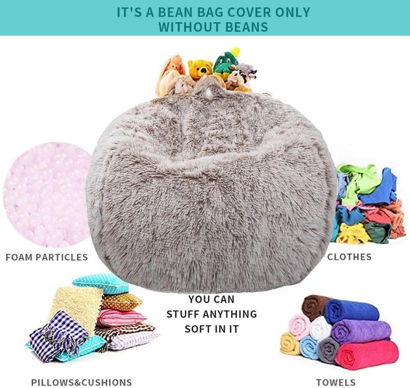 Kisoy Fluffy Stuffed Animal Storage Bean Bag Chair Cover (No Filler), Faux Fur Comfy Bean Bag Cover for Organizing Plush Toys or Textile, for Adults Teens Kids Girls, Heather Camel - Image 3