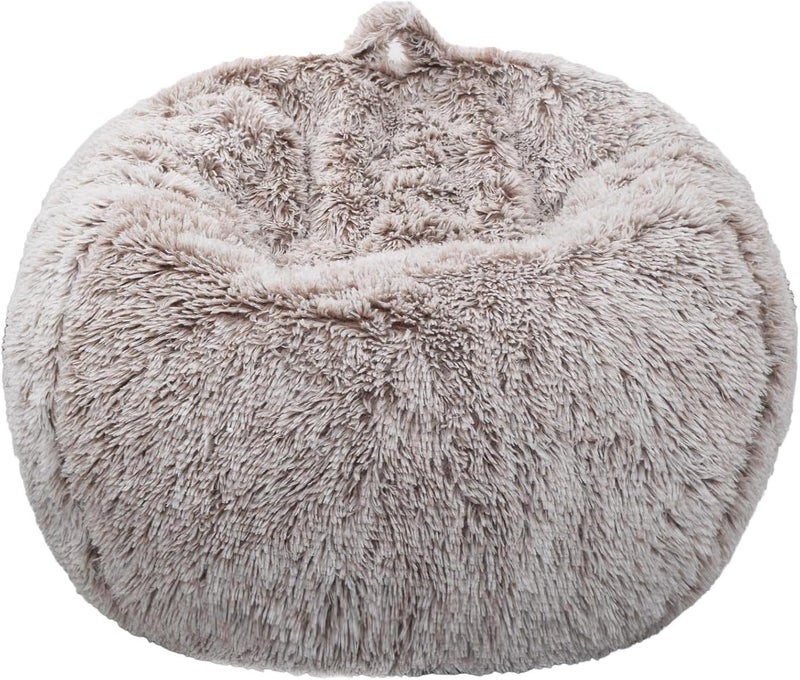 Kisoy Fluffy Stuffed Animal Storage Bean Bag Chair Cover (No Filler), Faux Fur Comfy Bean Bag Cover for Organizing Plush Toys or Textile, for Adults Teens Kids Girls, Heather Camel - Image 2