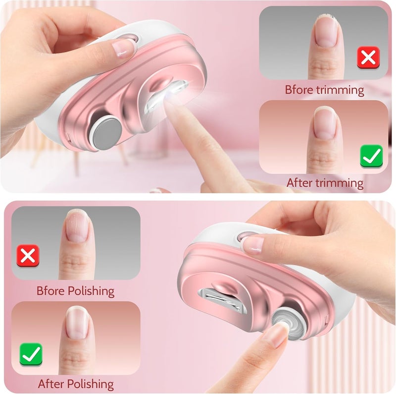 SJet Electronic Nail Clipper 4 in 1 Trimmer with Light, Polisher, UV Light & Nail Scraps Storage - Rechargeable Portable Kit for Baby, Kids, Seniors and Adult (White) - Image 2
