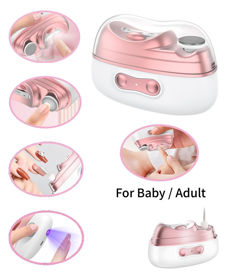 SJet Electronic Nail Clipper 4 in 1 Trimmer with Light, Polisher, UV Light & Nail Scraps Storage - Rechargeable Portable Kit for Baby, Kids, Seniors and Adult (White) - Image 1