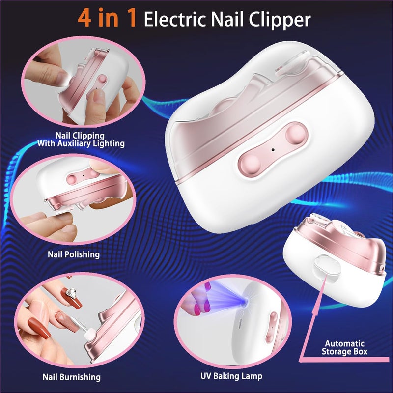 SJet Electronic Nail Clipper 4 in 1 Trimmer with Light, Polisher, UV Light & Nail Scraps Storage - Rechargeable Portable Kit for Baby, Kids, Seniors and Adult (White) - Image 5
