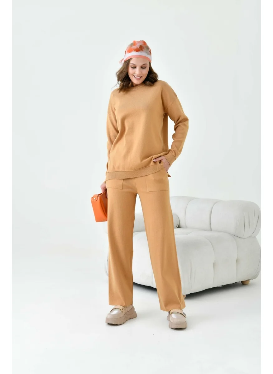 جارمي Women's Plain Basic Two Piece Set Biscuit