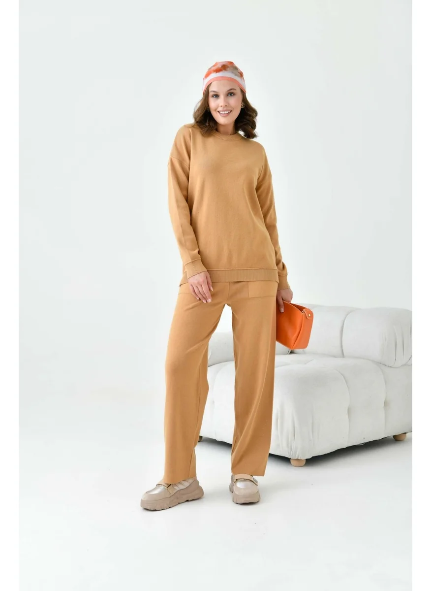 جارمي Women's Plain Basic Two Piece Set Biscuit