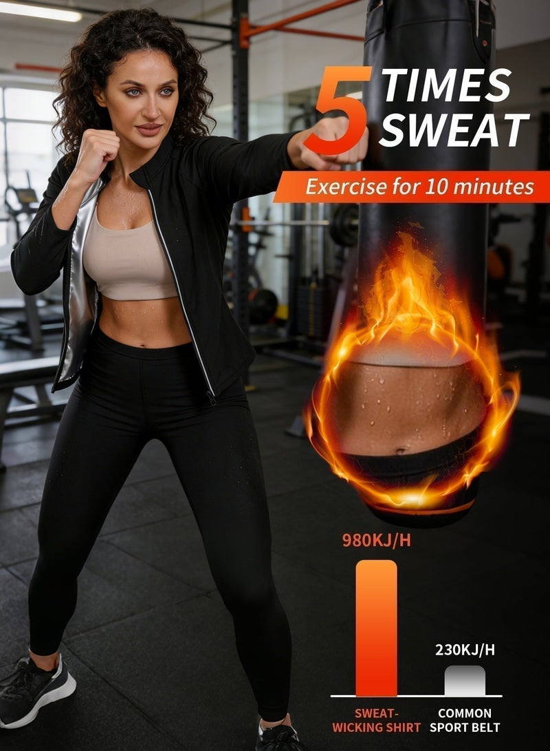 فوريول طقم ساونا نسائي مكون من قطعتين (جاكيت + بنطال) - مصنوع من قماش فاخر لتعزيز التعرق ونحت الجسم - Image 3