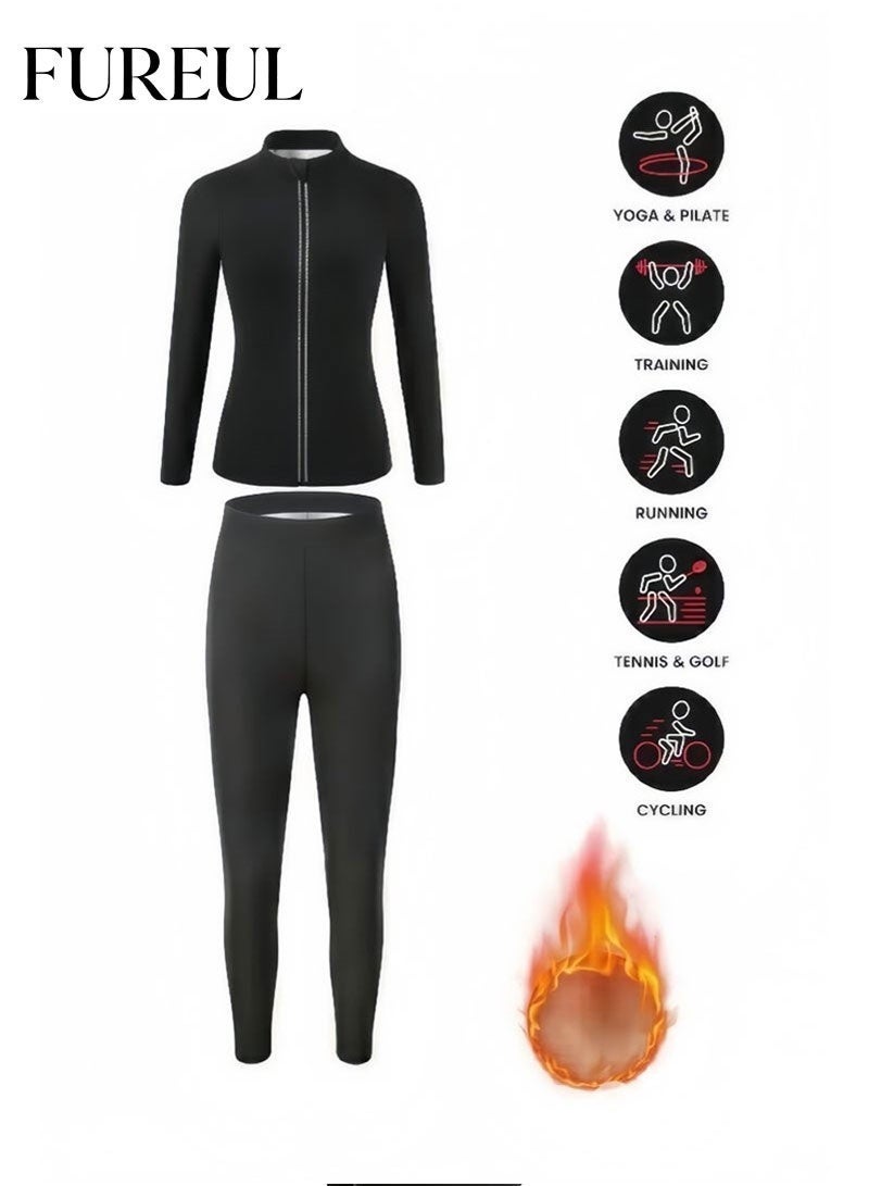 فوريول طقم ساونا نسائي مكون من قطعتين (جاكيت + بنطال) - مصنوع من قماش فاخر لتعزيز التعرق ونحت الجسم - Image 1