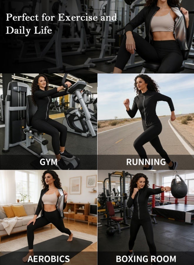 فوريول طقم ساونا نسائي مكون من قطعتين (جاكيت + بنطال) - مصنوع من قماش فاخر لتعزيز التعرق ونحت الجسم - Image 5