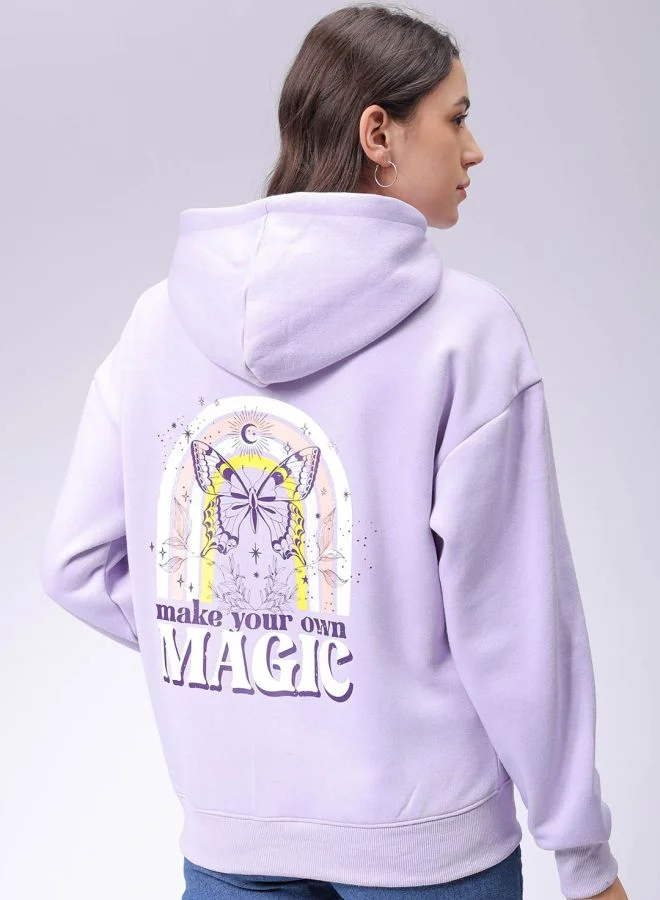 Freehand Women Boxy Fit Graphic Print Hooded Sweatshirt