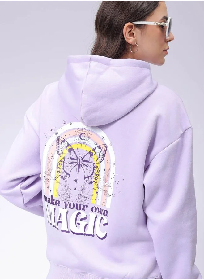 Freehand Women Boxy Fit Graphic Print Hooded Sweatshirt