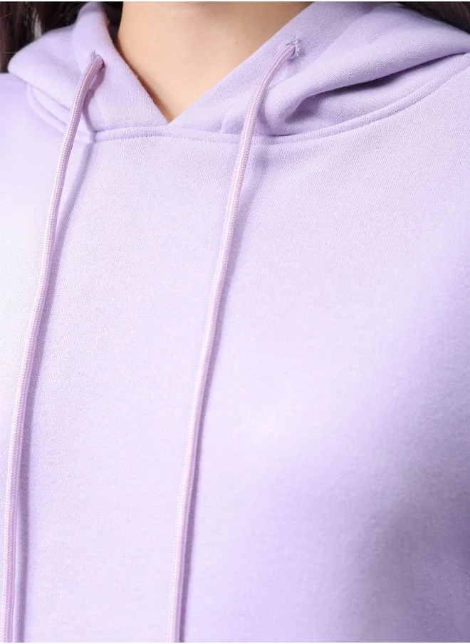Freehand Women Boxy Purple Printed Hooded Neck Long Sleeve Sweatshirt
