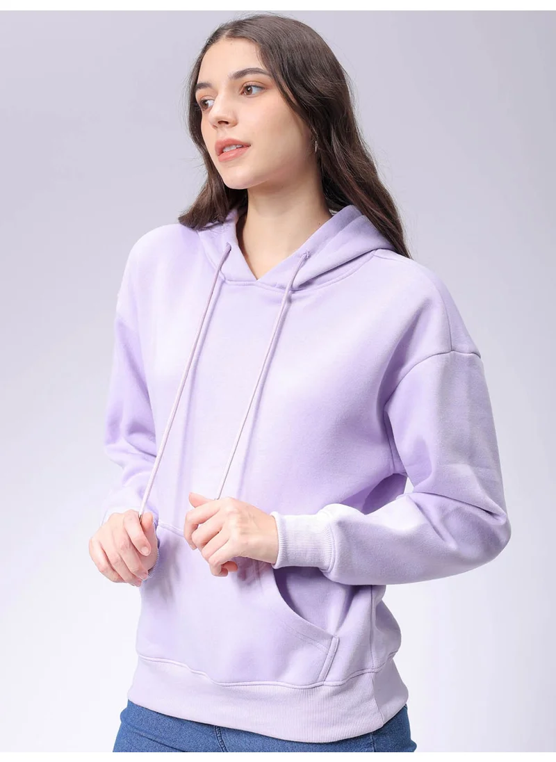 مرفوعة Women Boxy Purple Printed Hooded Neck Long Sleeve Sweatshirt