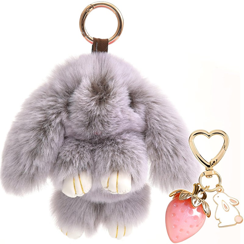 YILANFULL Bunny Keychain Handmade Soft Plush Keychains Cute Rabbit Fur Stuffed Animal Key Chain Strawberry Keyring Bag Handbag Charms Women - Image 1