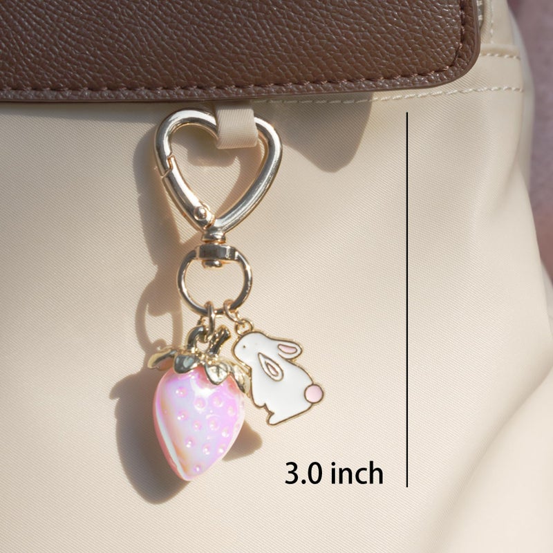 YILANFULL Bunny Keychain Handmade Soft Plush Keychains Cute Rabbit Fur Stuffed Animal Key Chain Strawberry Keyring Bag Handbag Charms Women - Image 5