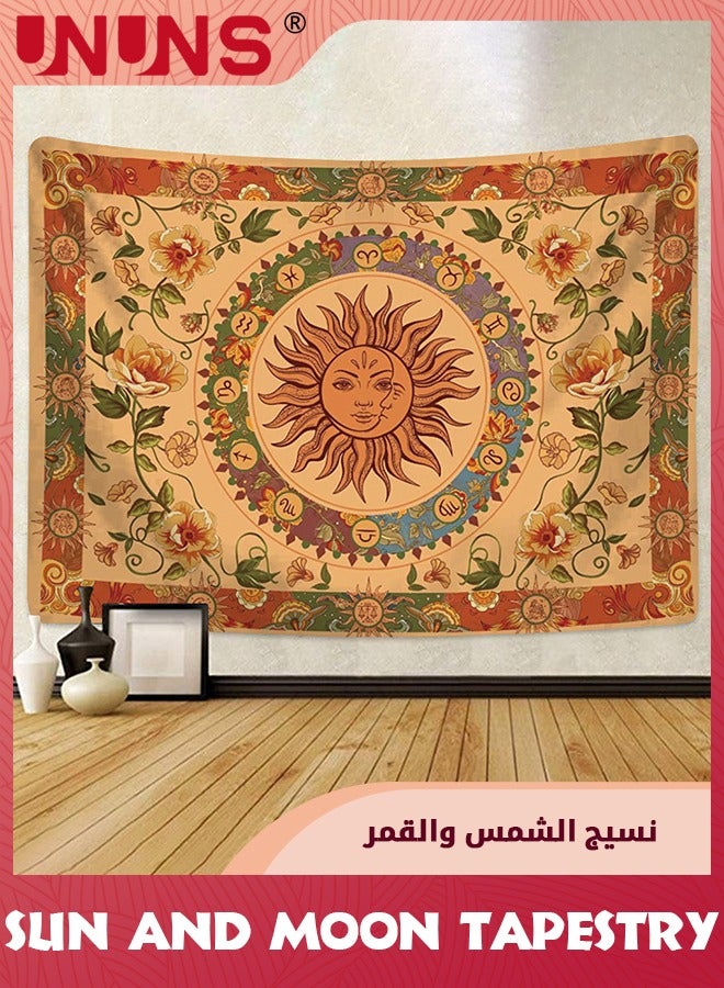 UNUNS تجليد شمس عتيق للفصل الدراسي، تجليد شمس وغروب الشمس بأسلوب بوهيمي من السبعينات، تجليدات جدارية جمالية عتيقة لغرفة المعيشة أو السكن، 130x150 سم، برتقالي - Image 1