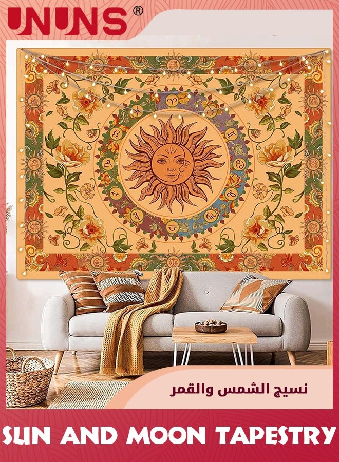 UNUNS تجليد شمس عتيق للفصل الدراسي، تجليد شمس وغروب الشمس بأسلوب بوهيمي من السبعينات، تجليدات جدارية جمالية عتيقة لغرفة المعيشة أو السكن، 130x150 سم، برتقالي - Image 4