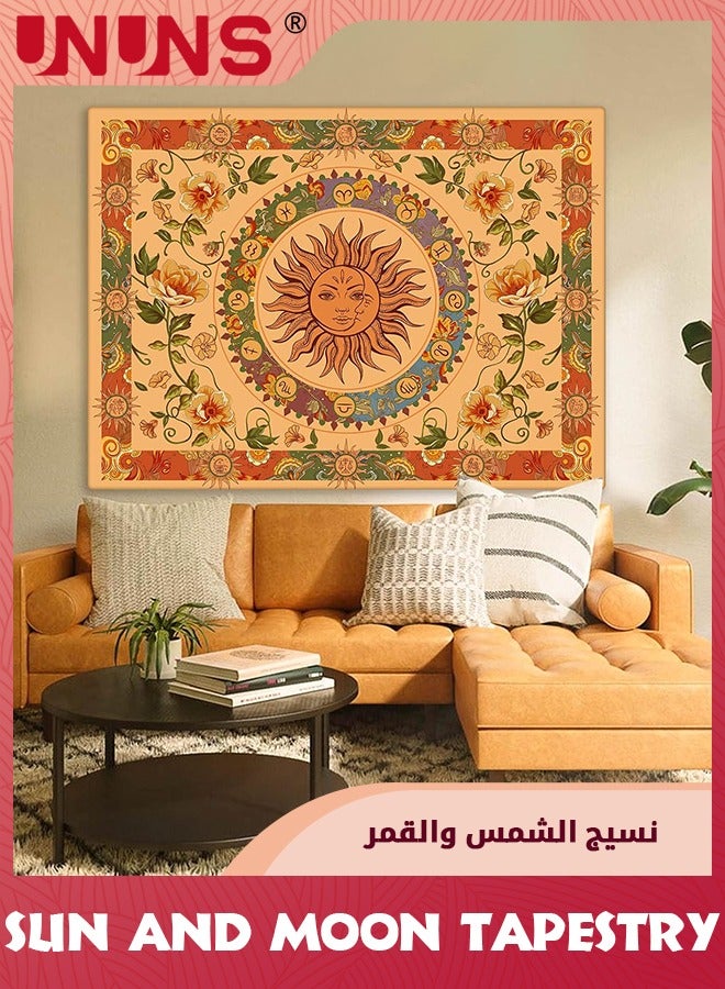 UNUNS تجليد شمس عتيق للفصل الدراسي، تجليد شمس وغروب الشمس بأسلوب بوهيمي من السبعينات، تجليدات جدارية جمالية عتيقة لغرفة المعيشة أو السكن، 130x150 سم، برتقالي - Image 5