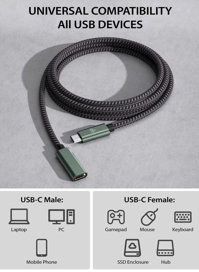 Faracent USB Type C Extension Cable, (6Ft/1.8m) USB 3.1 (5gbps) Male to Female Extender Braided Data Cord for MacBook Air M2/ M1 Pro, iPad Pro 2021, Surface, Samsung Galaxy S20/S10/S9 Blackish Green - Image 4