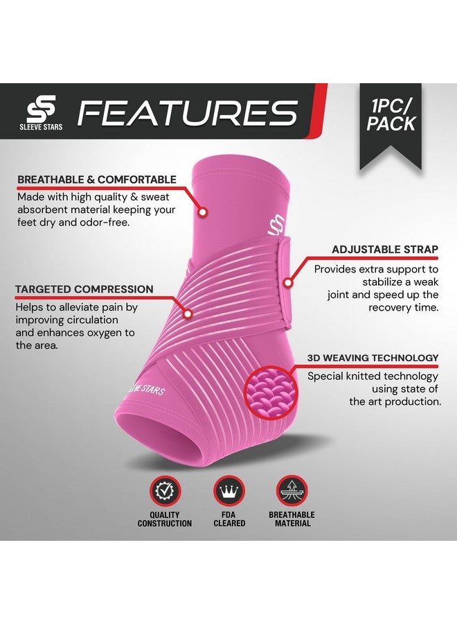 SS SLEEVE STARS Sleeve Stars Ankle Brace for Sprained Ankle, Plantar Fasciitis Relief Ankle Support for Women, Ankle Compression Sleeve w/ Strap (Single/Hot Pink)  - Image 3