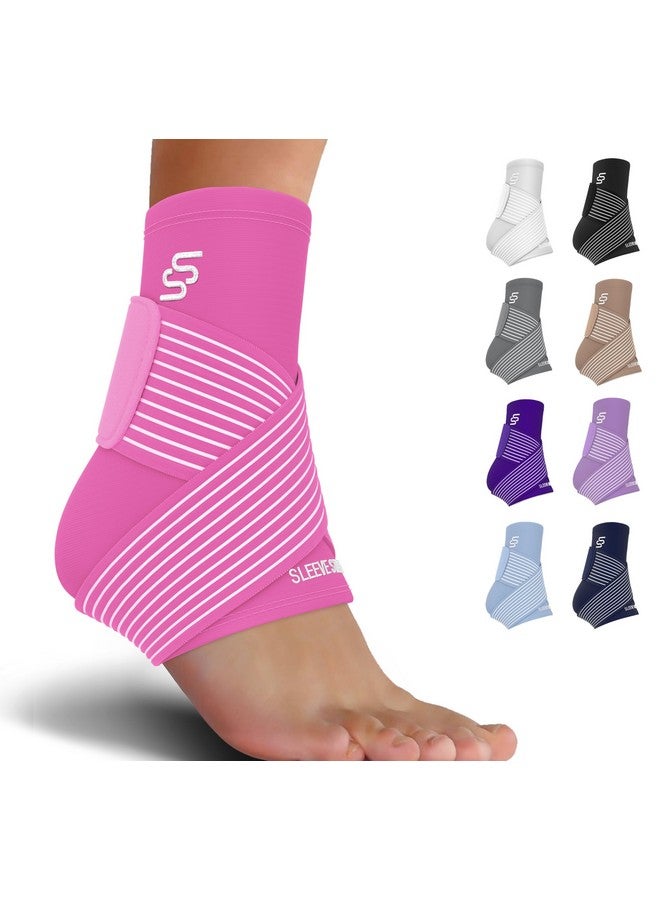 SS SLEEVE STARS Sleeve Stars Ankle Brace for Sprained Ankle, Plantar Fasciitis Relief Ankle Support for Women, Ankle Compression Sleeve w/ Strap (Single/Hot Pink)  - Image 1