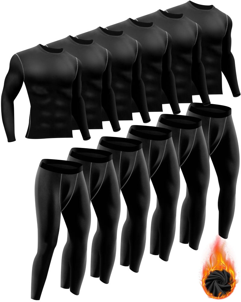 Hicarer 6 Sets Mens Long Sleeve Compression Shirts Mens Compression Pants Running Leggings for Athletic Workout SportsClassic ColorL - Image 2