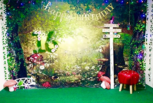 Leowefowa 10x6.5ft Vinyl Birthday Backdrop Fairytale Jungle Forest Backdrop Mushroom Baby Shower Photo Background for Party Photo Shoots Newborn Baby Kids Children Studio Props Photography Backdrops - Image 4