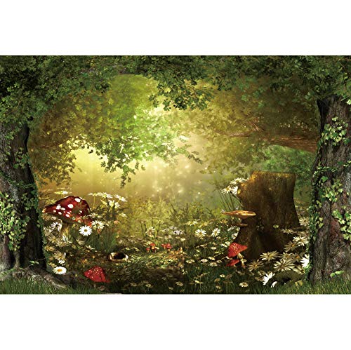 Leowefowa 10x6.5ft Vinyl Birthday Backdrop Fairytale Jungle Forest Backdrop Mushroom Baby Shower Photo Background for Party Photo Shoots Newborn Baby Kids Children Studio Props Photography Backdrops - Image 3