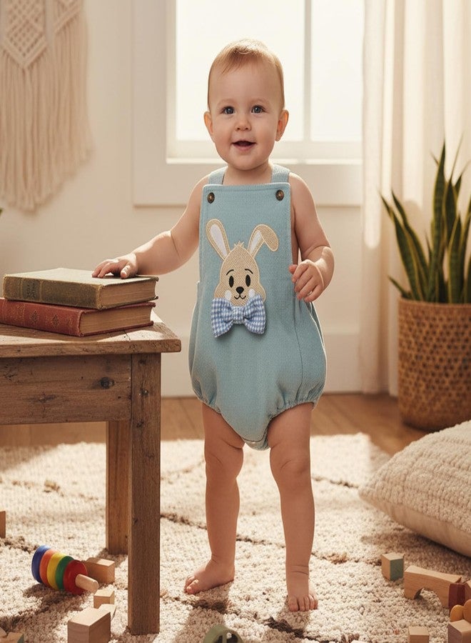 Amnnchya Baby Boy Girl Easter Outfit Newborn Bunny Romper Cute Infant Rabbit Bowtie Overalls Jumpsuit Summer Spring Clothes (Blue, 3-6 Months) - Image 5