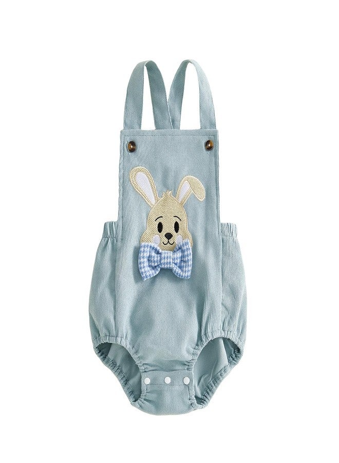 Amnnchya Baby Boy Girl Easter Outfit Newborn Bunny Romper Cute Infant Rabbit Bowtie Overalls Jumpsuit Summer Spring Clothes (Blue, 3-6 Months) - Image 1