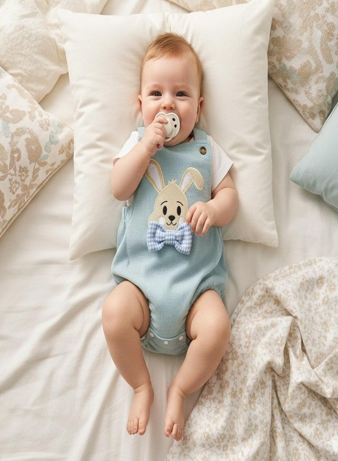 Amnnchya Baby Boy Girl Easter Outfit Newborn Bunny Romper Cute Infant Rabbit Bowtie Overalls Jumpsuit Summer Spring Clothes (Blue, 3-6 Months) - Image 4