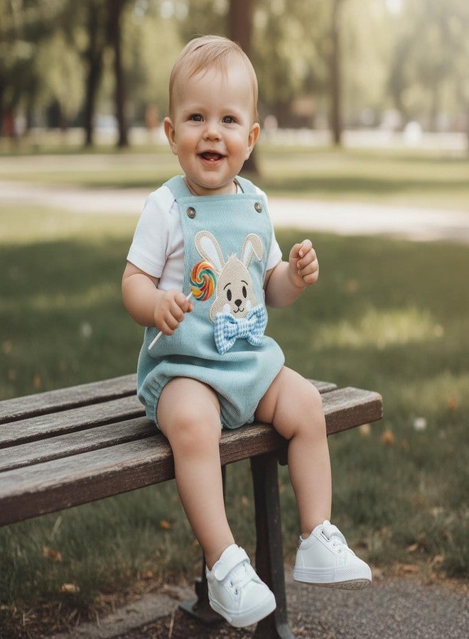 Amnnchya Baby Boy Girl Easter Outfit Newborn Bunny Romper Cute Infant Rabbit Bowtie Overalls Jumpsuit Summer Spring Clothes (Blue, 3-6 Months) - Image 2