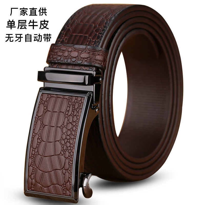 Leather Belt Men'S Leather Business Toothless Automatic Belt Men'S Crocodile Pattern First Layer Cowhide High-End Trouser Belt Genuine Goods - Image 2