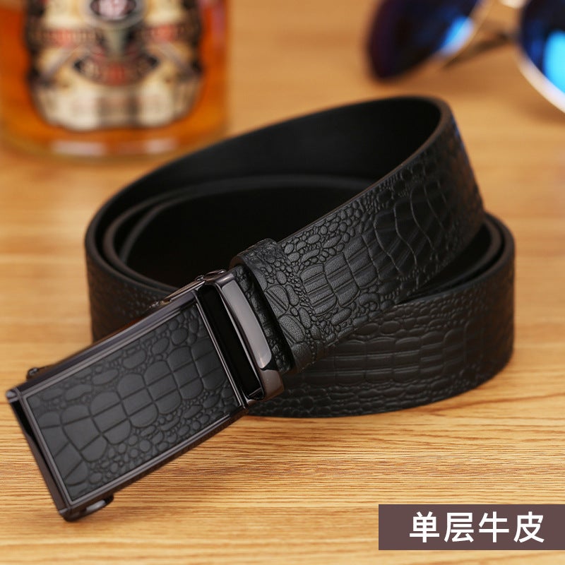 Leather Belt Men'S Leather Business Toothless Automatic Belt Men'S Crocodile Pattern First Layer Cowhide High-End Trouser Belt Genuine Goods - Image 5