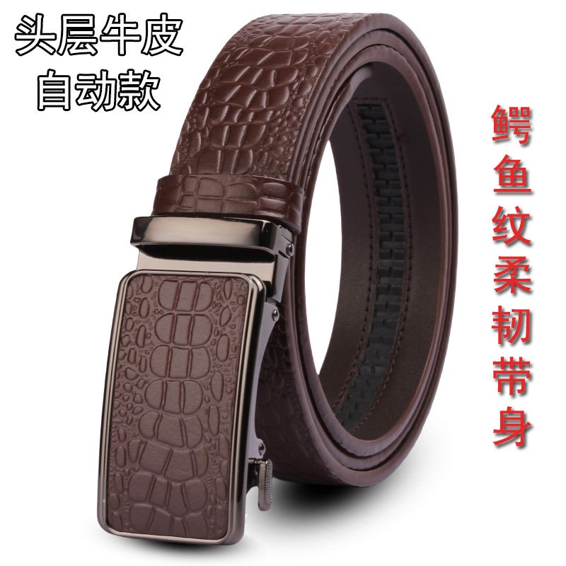 Leather Belt Men'S Leather Business Toothless Automatic Belt Men'S Crocodile Pattern First Layer Cowhide High-End Trouser Belt Genuine Goods - Image 4