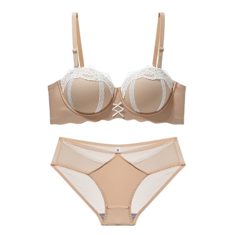 Lace Seamless Half-Cup Bra Set, No Underwire, Push-up - Image 5