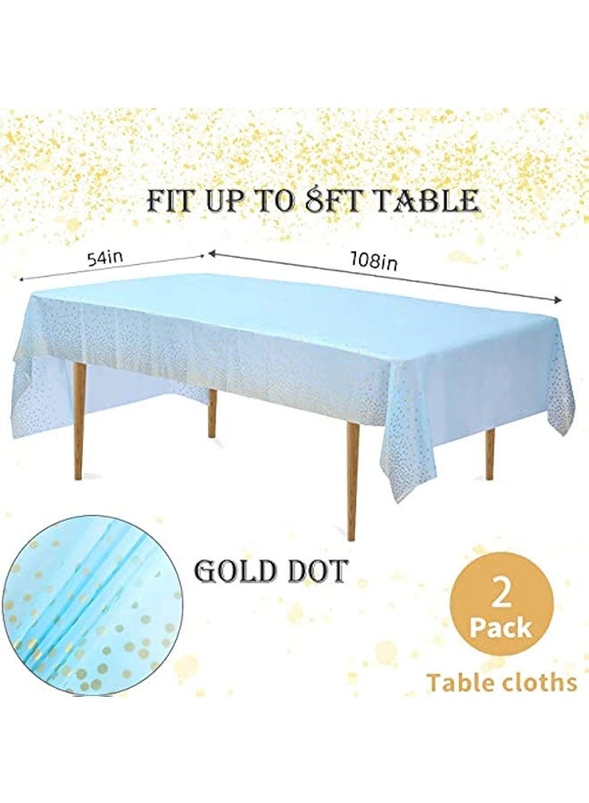 2 Pack Plastic Blue Tablecloth Disposable Blue and Gold Tablecloth for Rectangle Tables 54" x 108" Party Decorations Birthday Thanksgiving Christmas Valentines Wedding Outdoor BBQ Picnic (Blue) - Image 2