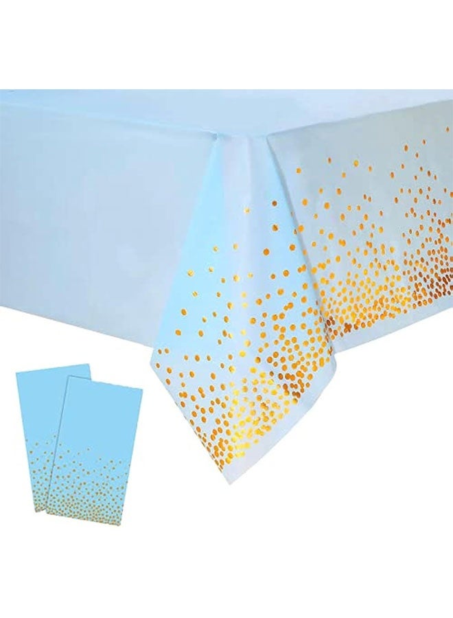 2 Pack Plastic Blue Tablecloth Disposable Blue and Gold Tablecloth for Rectangle Tables 54" x 108" Party Decorations Birthday Thanksgiving Christmas Valentines Wedding Outdoor BBQ Picnic (Blue) - Image 1