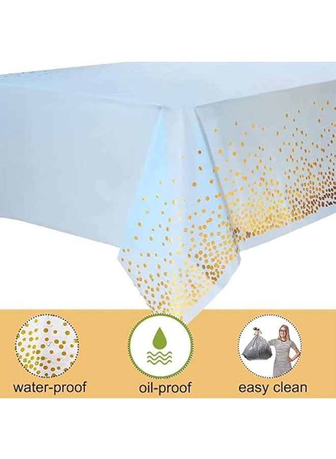 2 Pack Plastic Blue Tablecloth Disposable Blue and Gold Tablecloth for Rectangle Tables 54" x 108" Party Decorations Birthday Thanksgiving Christmas Valentines Wedding Outdoor BBQ Picnic (Blue) - Image 5