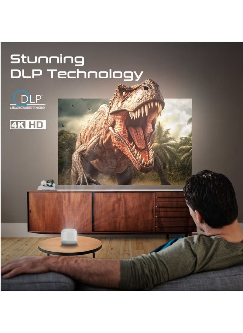 PROMATE - Promate Digital Mini Projector with DLP Technology, Wireless Screen Sharing, HD 720P Resolution, 4K@60Hz Support, USB & HDMI Ports, Auto Keystone Correction, Built-In Speaker- CubeCast-2 White - Image 1