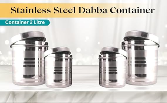 Shopsidex Stainless Steel Dabba Container box contanier food storage container cookies jar storage moong daal namkeen sugar atta (1 litter) - Image 4