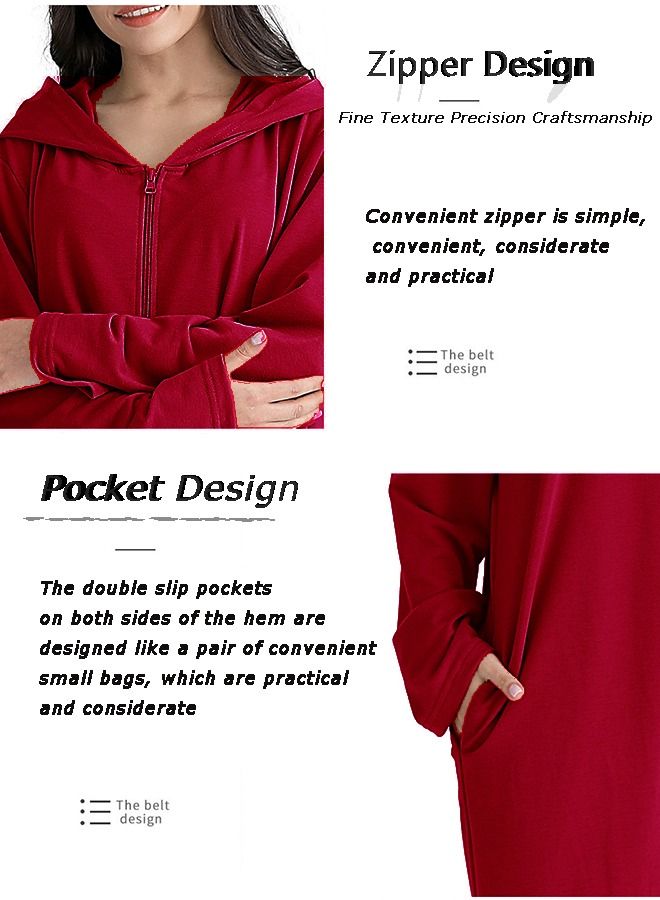 HOMESTAR Long zip-up bathrobe with hood, perfect for vacations by the sea, and beach - Image 2