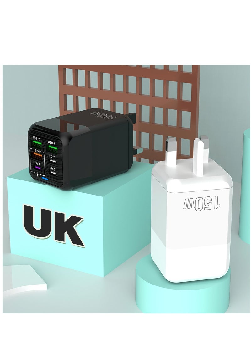 150W UK 6 Ports Multifunctional Super Fast Charging Adapter Mobile Phone Charger Travel Power Adapter Black  - Image 4