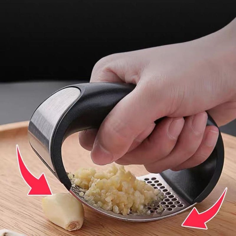 Set Of 3 Stainless Steel Rocking Garlic Presses With Ergonomic Handle Garlic Peeler And Cleaning Brush Easy Clean Effortless Mincing Tool For Kitchen - Image 4