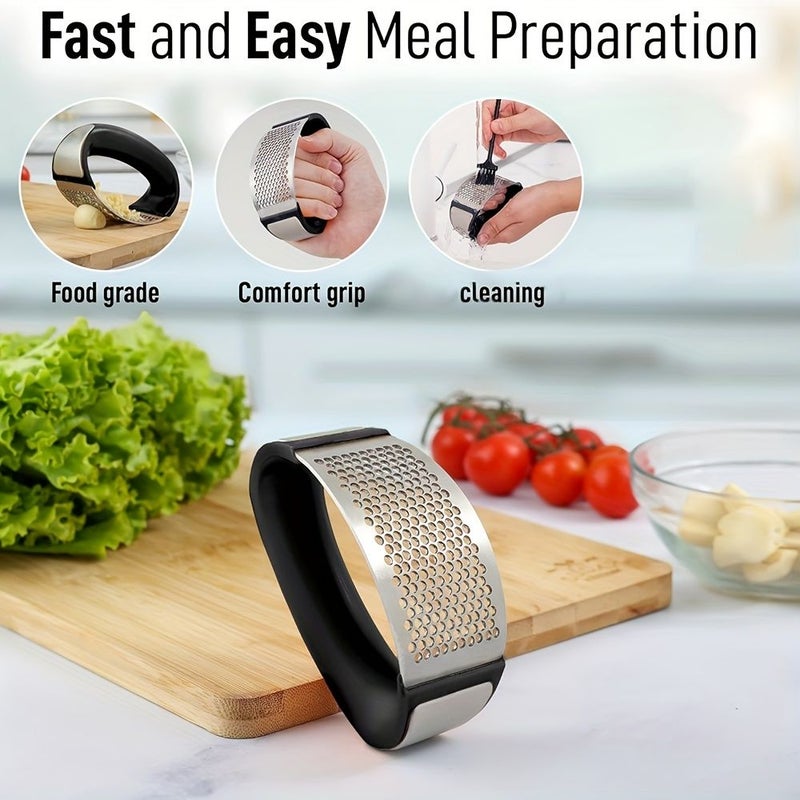 Set Of 3 Stainless Steel Rocking Garlic Presses With Ergonomic Handle Garlic Peeler And Cleaning Brush Easy Clean Effortless Mincing Tool For Kitchen - Image 5