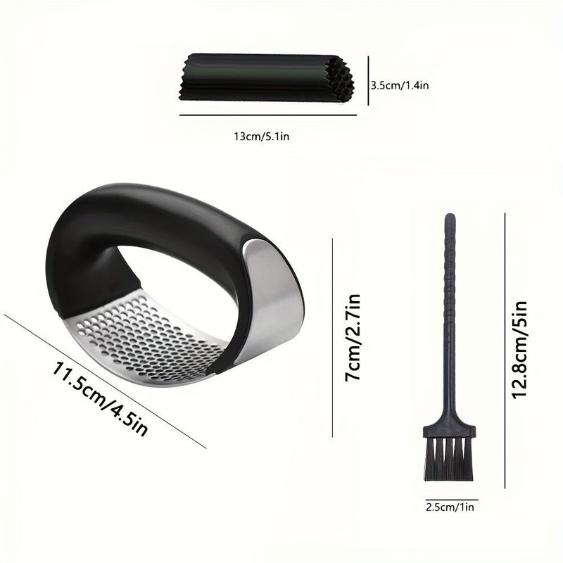 Set Of 3 Stainless Steel Rocking Garlic Presses With Ergonomic Handle Garlic Peeler And Cleaning Brush Easy Clean Effortless Mincing Tool For Kitchen - Image 3