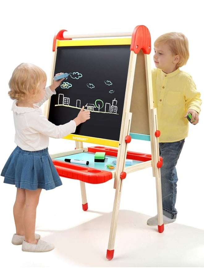 TOP BRIGHT TOP BRIGHT Wooden Art Easel for Kids, Toddler Easel Adjustable with Painting Whiteboard, Child Easel with Magnetic Blackboard - Image 3