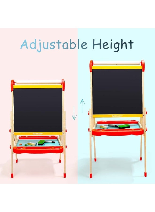 TOP BRIGHT TOP BRIGHT Wooden Art Easel for Kids, Toddler Easel Adjustable with Painting Whiteboard, Child Easel with Magnetic Blackboard - Image 4