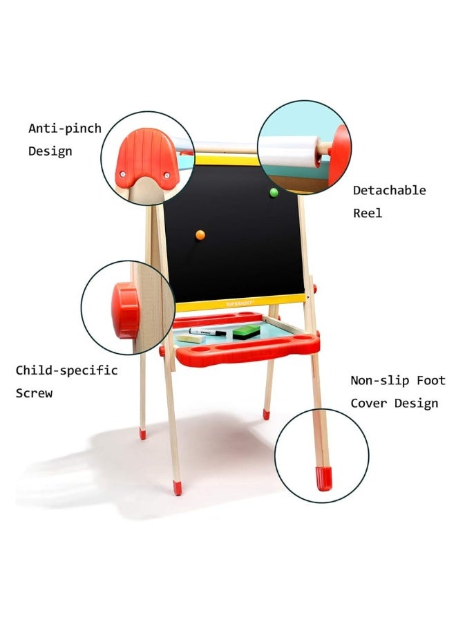 TOP BRIGHT TOP BRIGHT Wooden Art Easel for Kids, Toddler Easel Adjustable with Painting Whiteboard, Child Easel with Magnetic Blackboard - Image 5