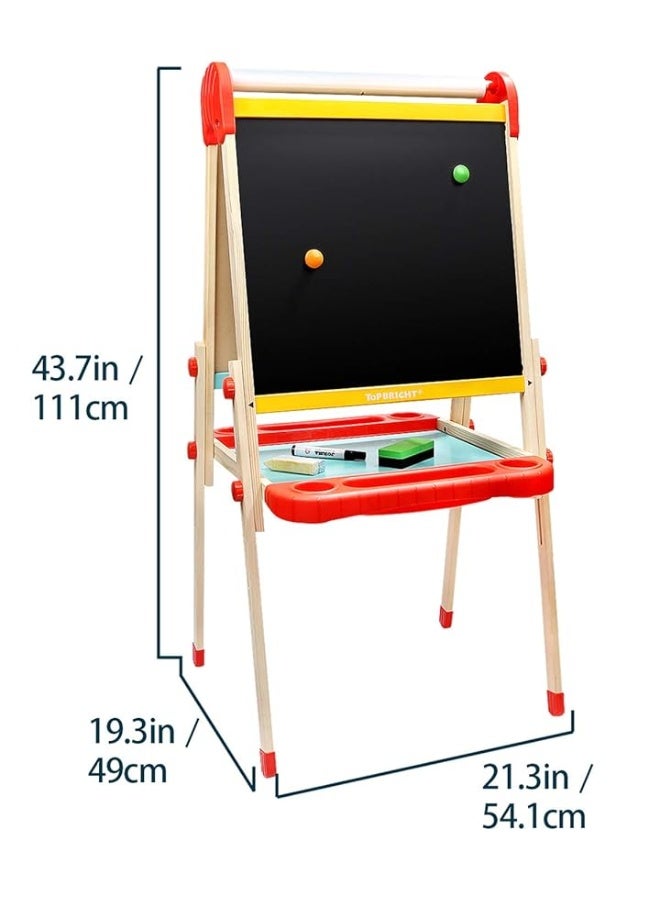 TOP BRIGHT TOP BRIGHT Wooden Art Easel for Kids, Toddler Easel Adjustable with Painting Whiteboard, Child Easel with Magnetic Blackboard - Image 2