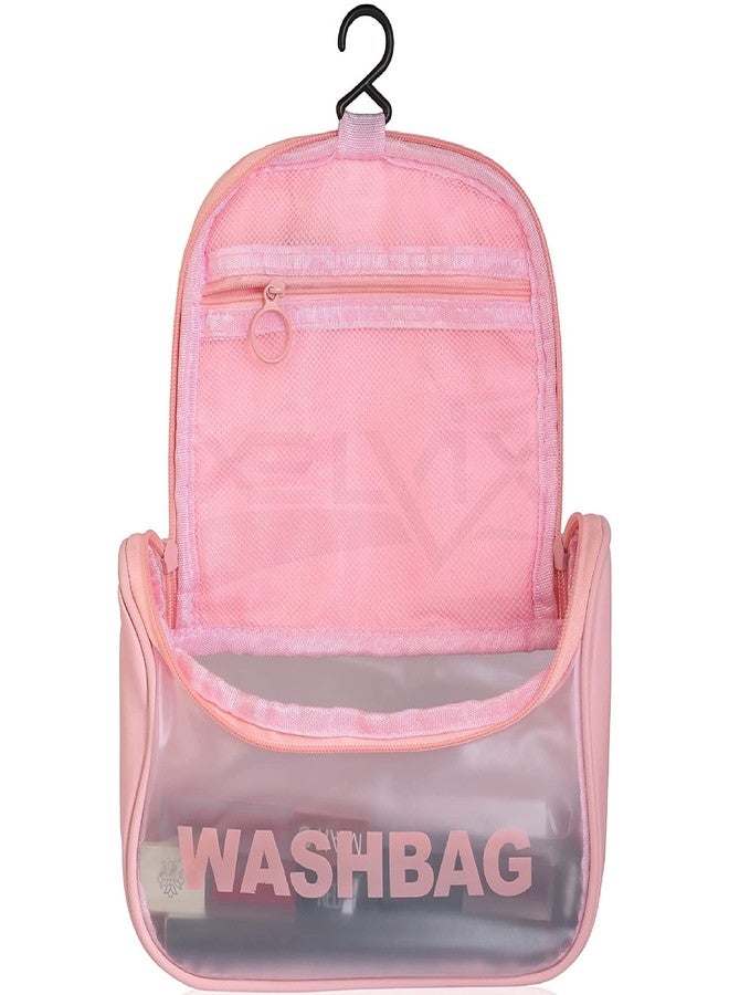 LYDL Transparent Cosmetic Bag with Handle & Hanging Hook,Large Capecity Cosmetic Pocuh for Women,Transparent PVC Cosmetic Bag Pink Makeup Bag - Image 5